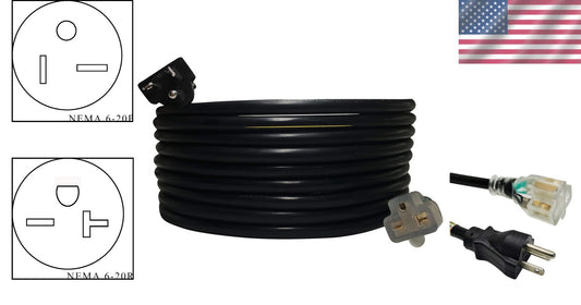 25FT NEMA 6-20 Heavy-Duty Extension Power Cord - 20A/250V Flexible Design