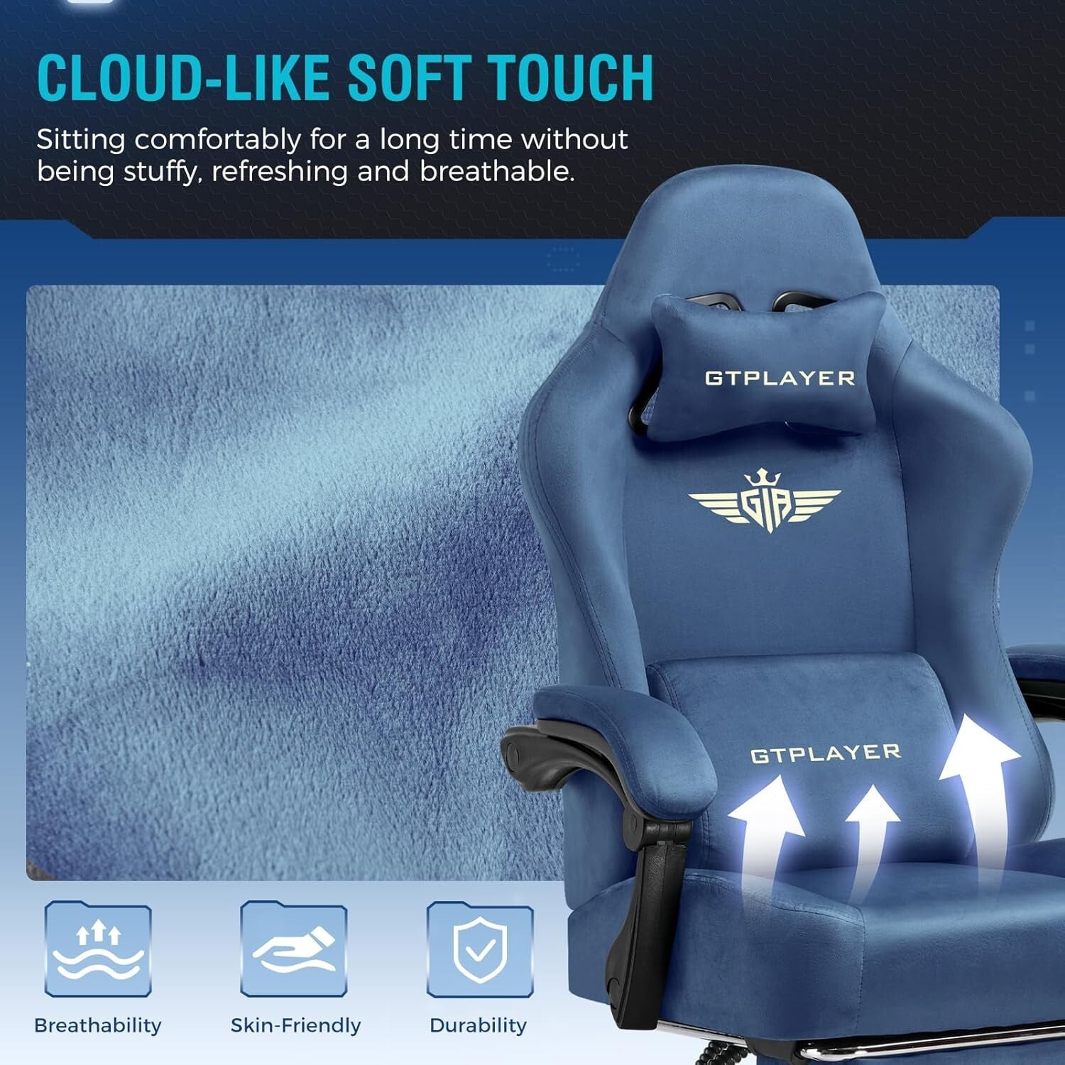Luxurious Blue Gaming Chair for Adults - Supports 350LBS with Lumbar Support