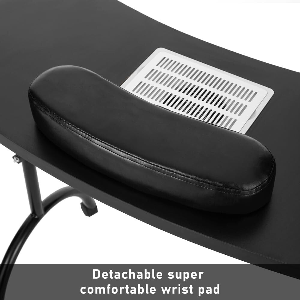 Folding Beauty Manicure Table with Safety Lock Legs & Cushion Wrist Pad, Black