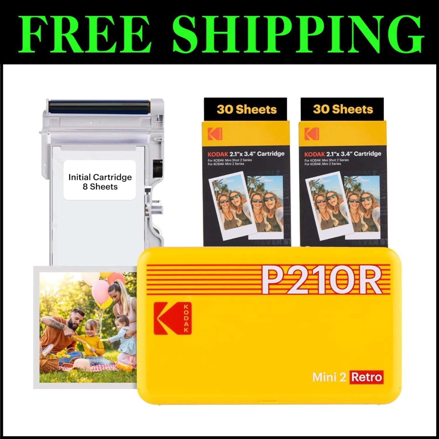 Compact Bluetooth Photo Printer - 4PASS Technology & 68 Sheets Bundle in Yellow
