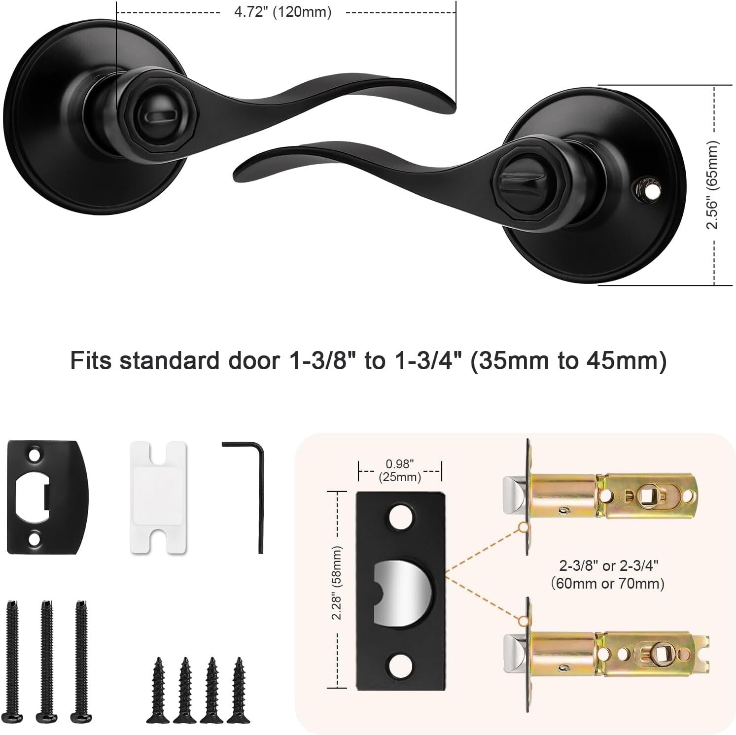 Durable Corrosion Resistant Privacy Door Levers - 8 Pack Matte Black Finish