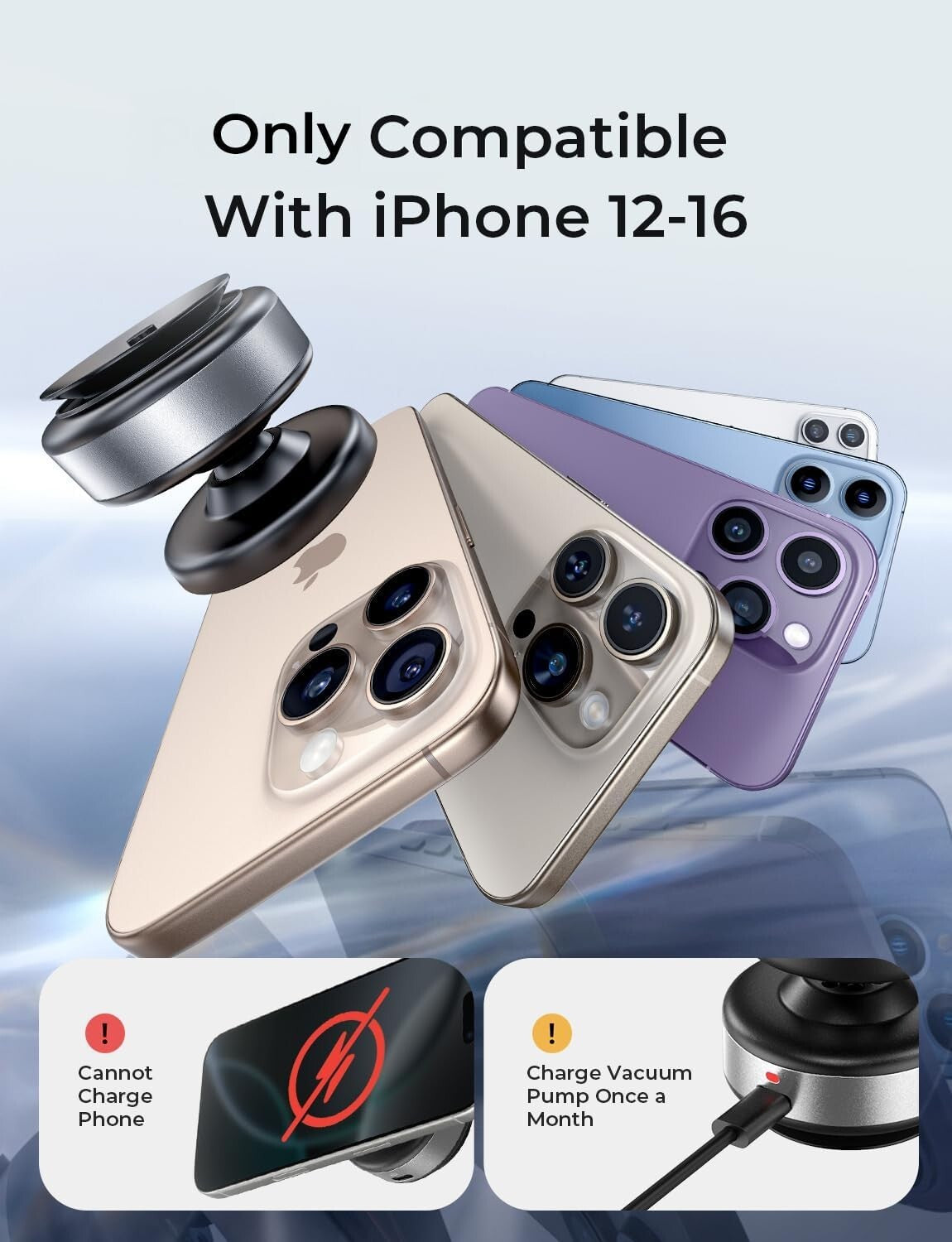 Adjustable Vacuum Magnetic Phone Mount for Dashboard - Perfect for iPhone 12+