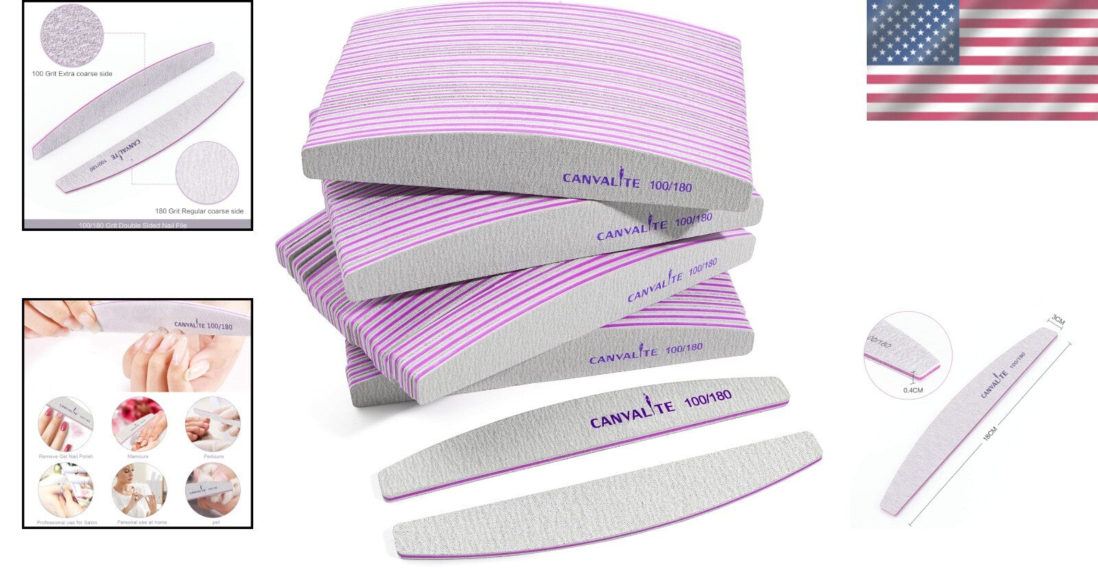 Pack of 100 Double-Sided Emery Boards for Salon-Quality Nail Care - 100/180 Grit