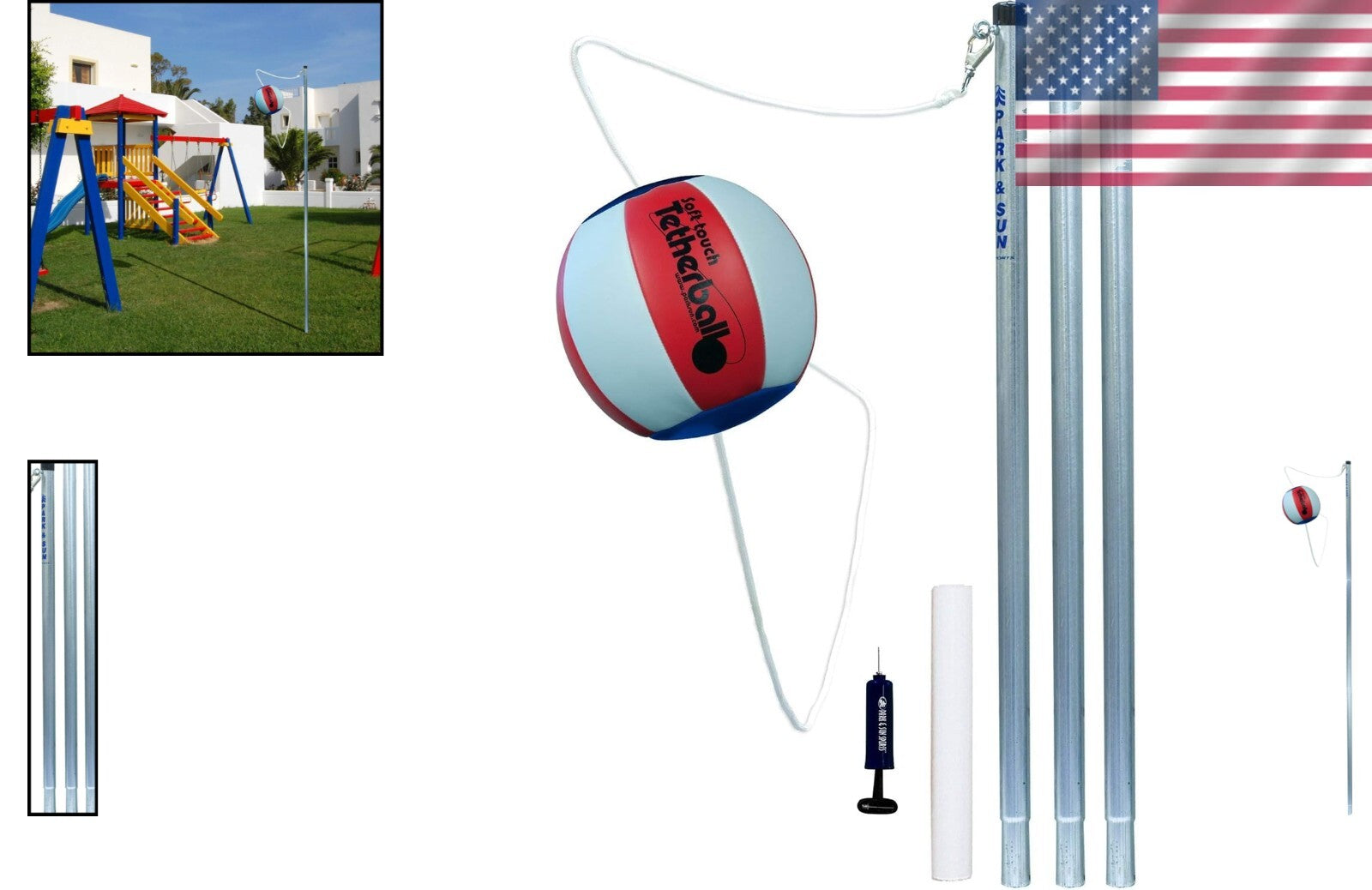 Durable Multi-Color Tetherball Set with Galvanized Steel Pole & Accessories
