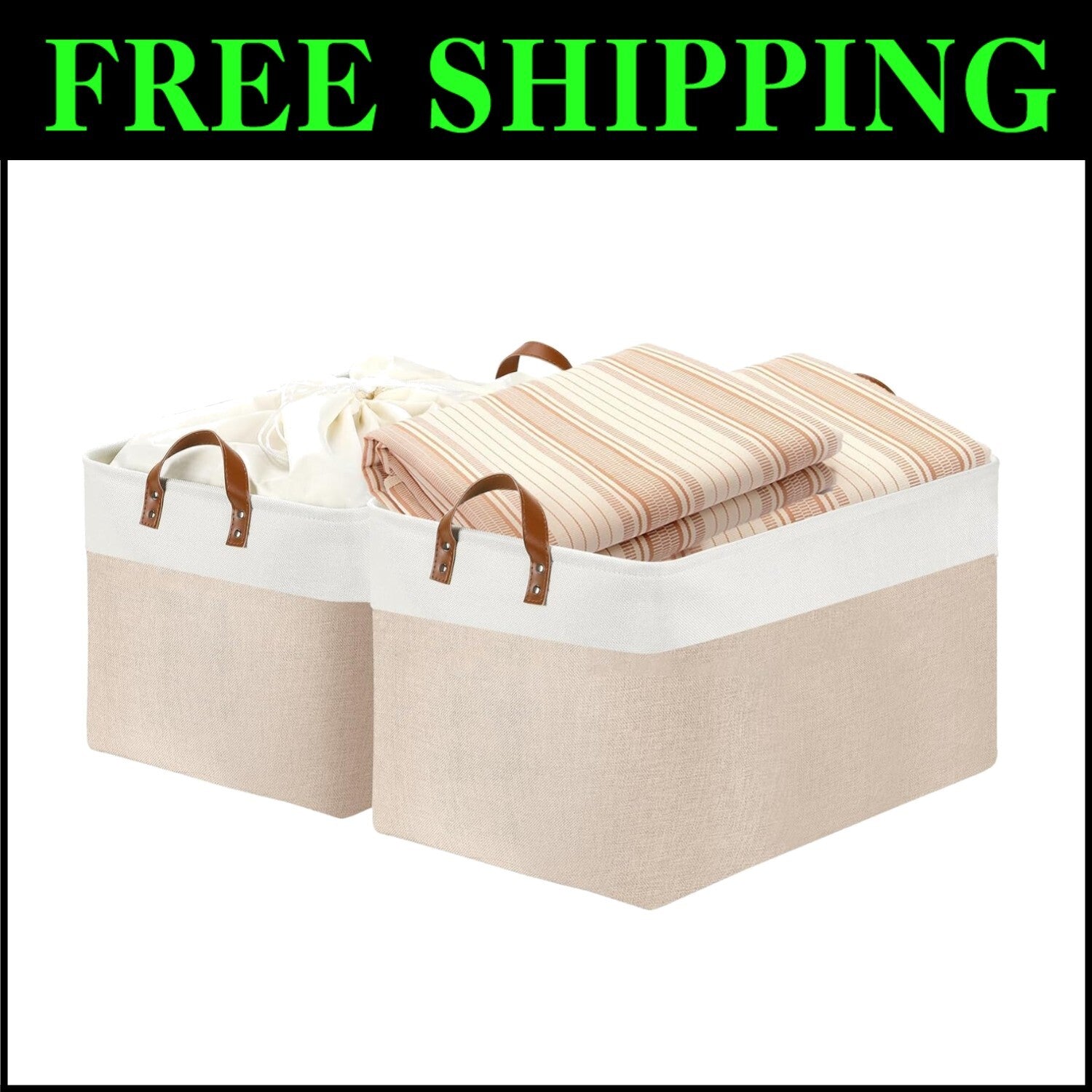 Extra Large Fabric Storage Baskets - 22" x 15" x 13" - Stylish Organization