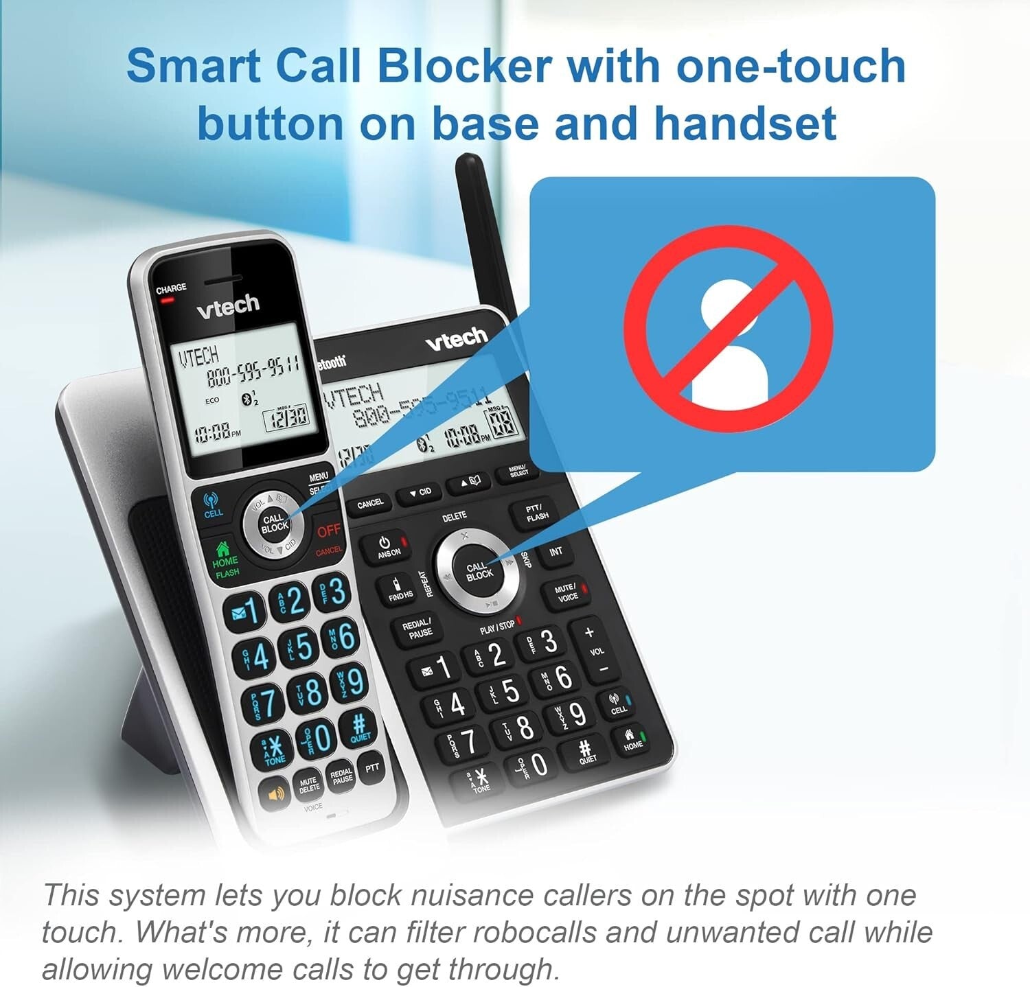 4-Handset Cordless Home Phone with Smart Call Blocker & Full Duplex Speakerphone