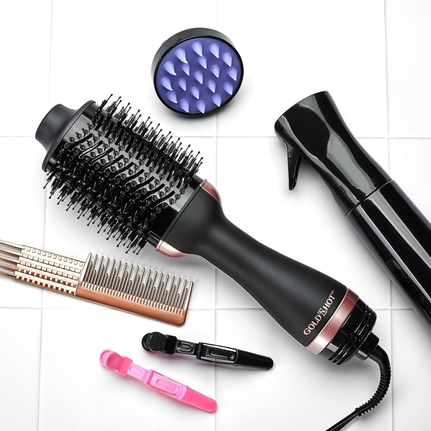 Unique Oval Hair Dryer & Styler - Pink-Black Ionic Technology for Frizz Control