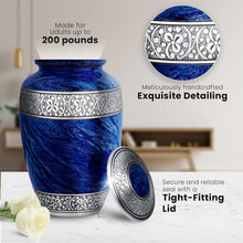 Load image into Gallery viewer, Large Blue Personalized Cremation Urn for Adult Ashes - Handcrafted Metal Design