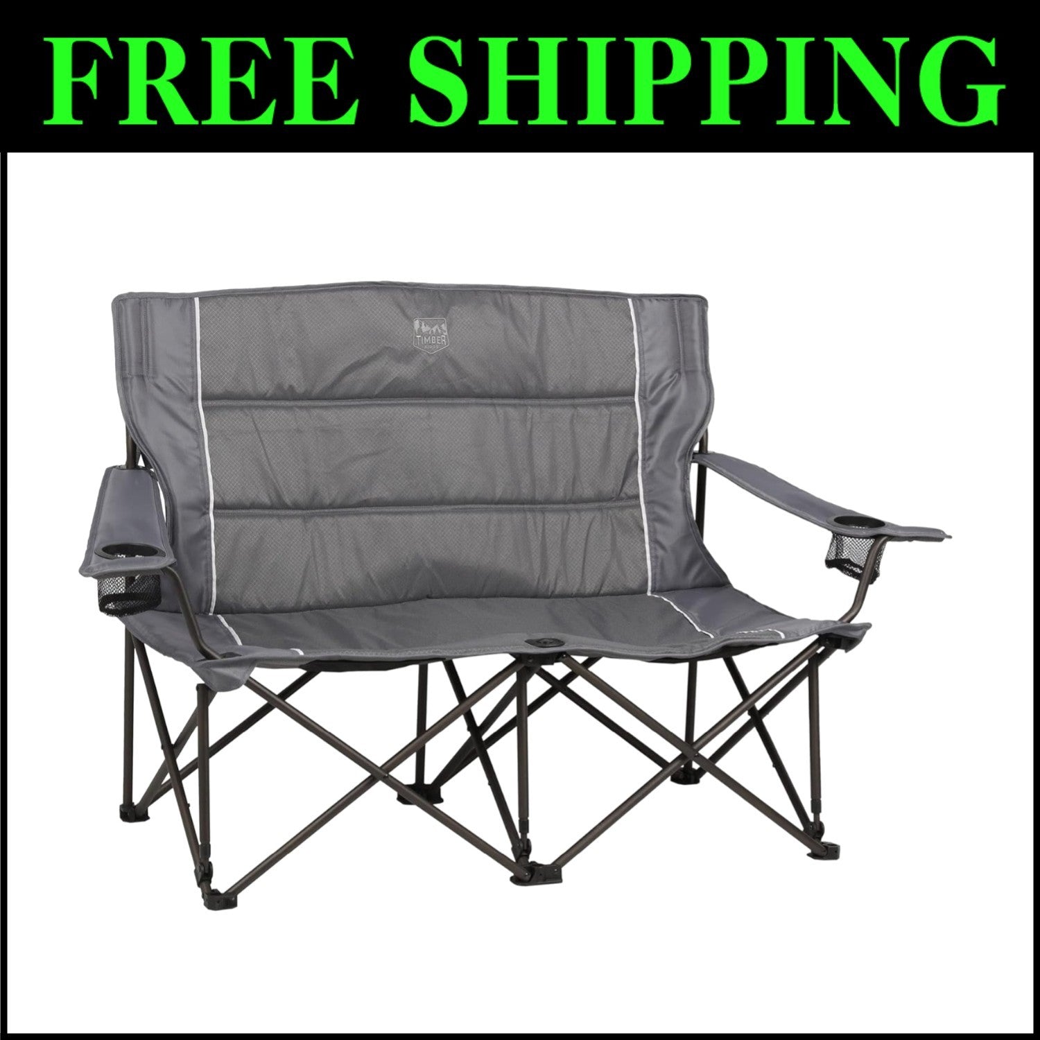 Grey Folding Camping Chair Loveseat for 2 - Perfect for Intimate Outdoor Moments