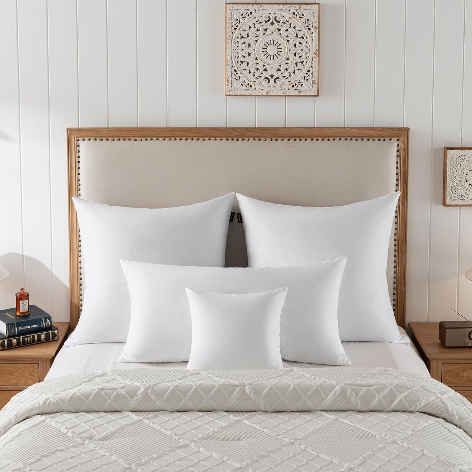 Decorative Throw Pillow Inserts 22in - Set of 2 Feather-Covered White Cushions