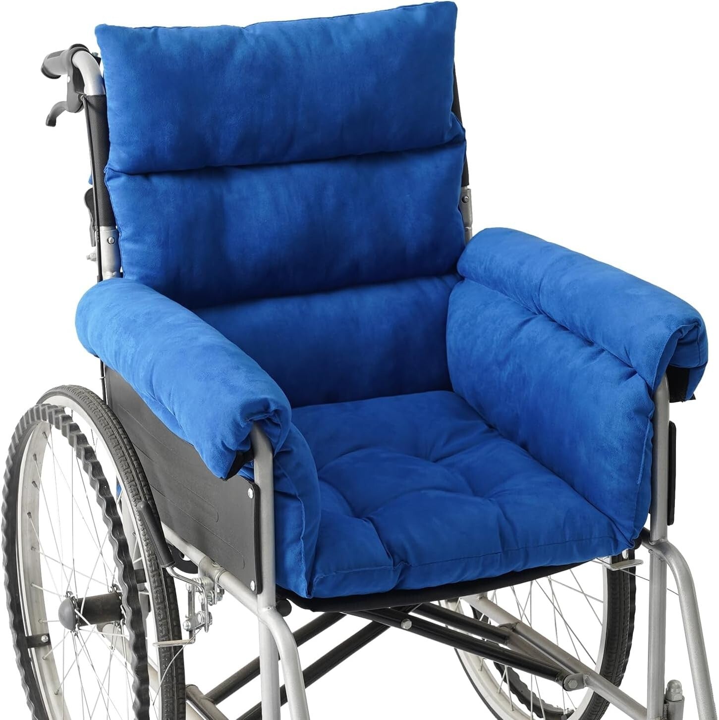 Non-Slip Wheelchair Cushion & Armrests, Ideal for Seniors' Comfort - Blue