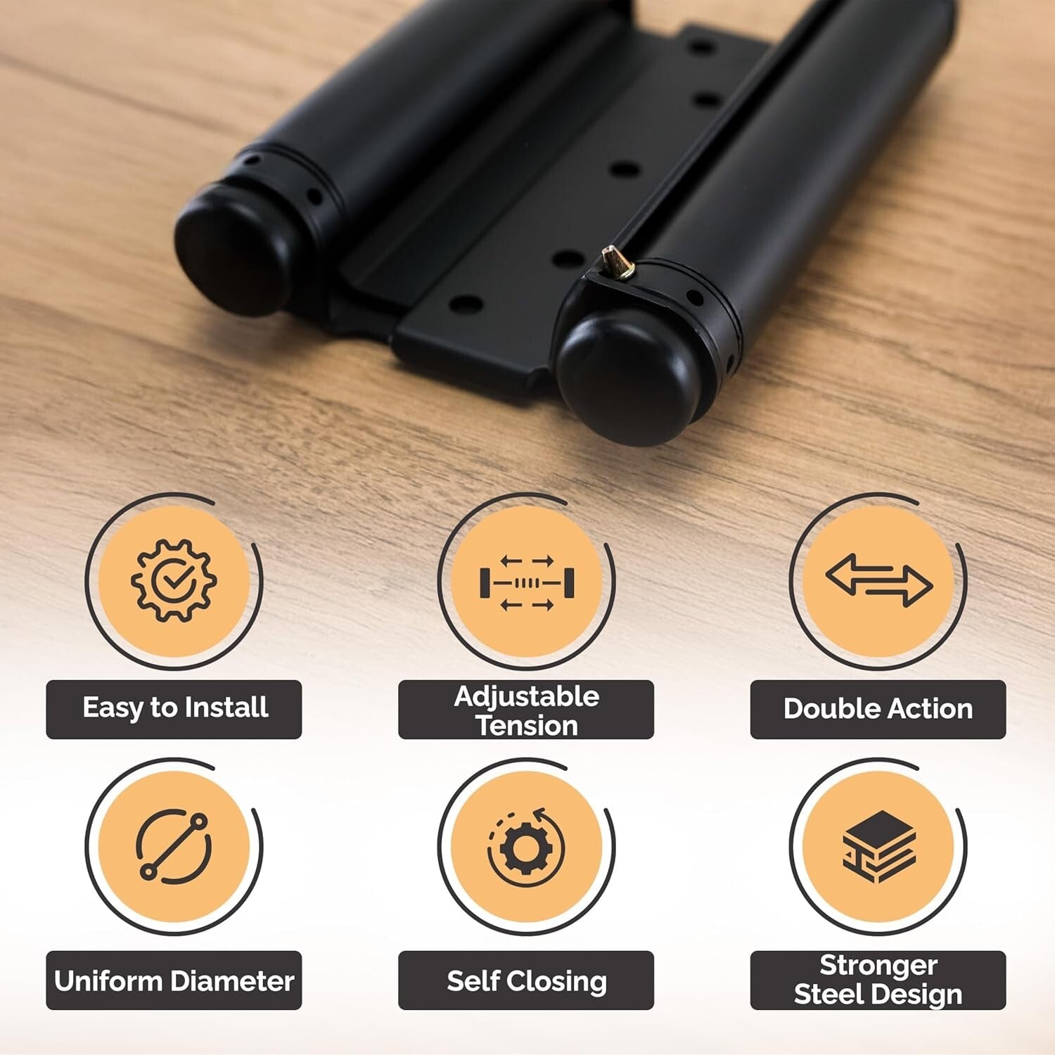 6-Inch Rust-Resistant Double Action Spring Hinge - Matte Black, 70 lb Capacity