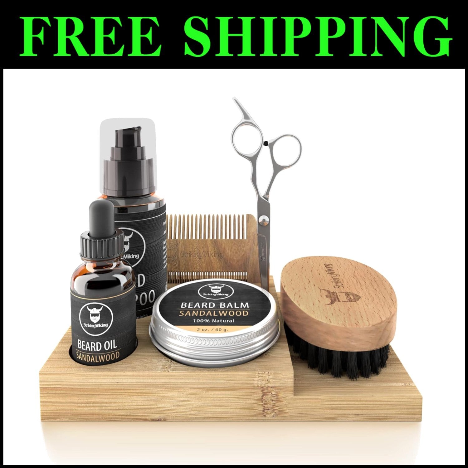 Complete Beard Care Set: Shampoo, Oil, Balm, and Combs in Wooden Caddy