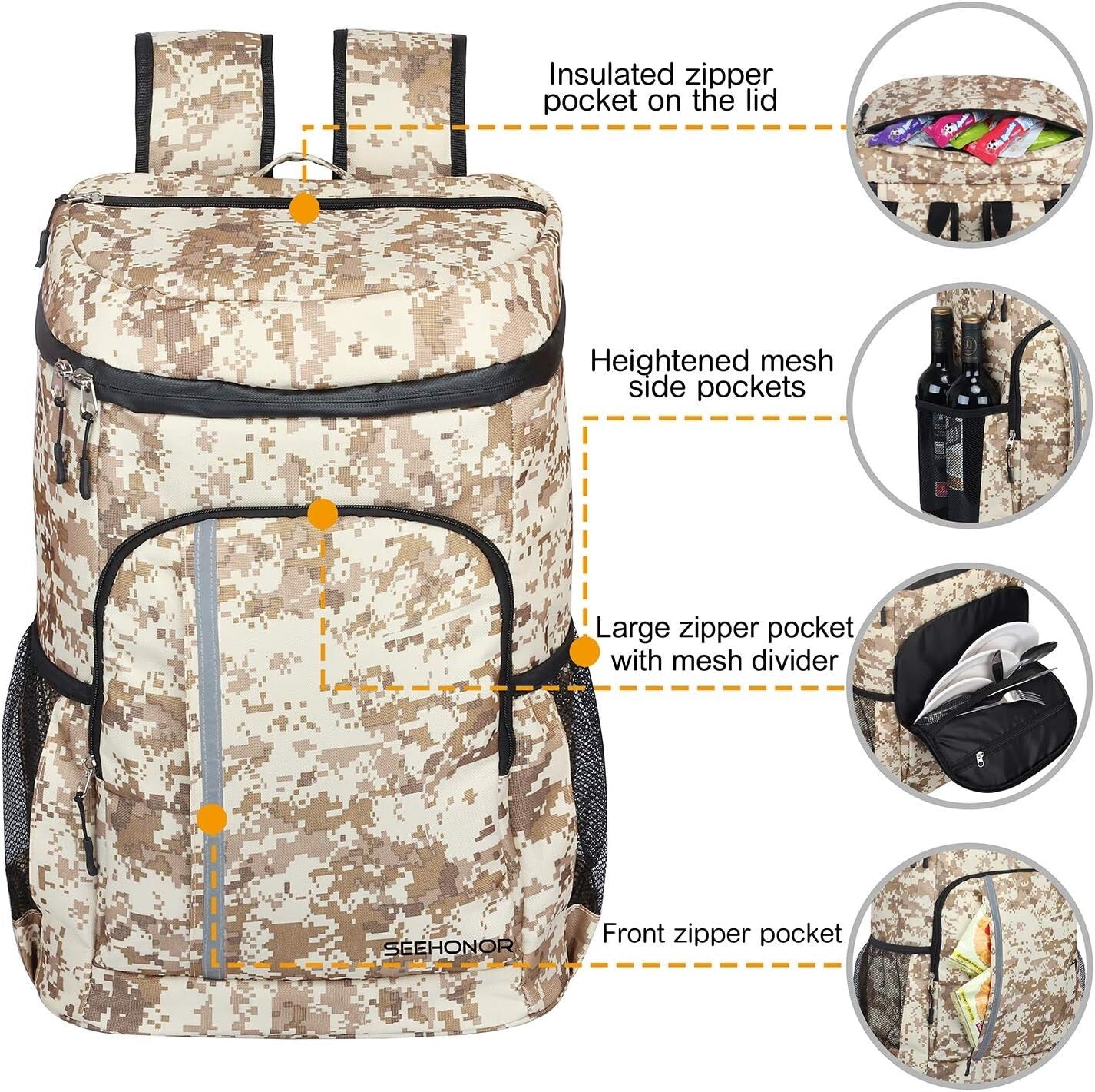 Durable Camouflage Insulated Backpack Cooler - Perfect for Picnics & Hiking