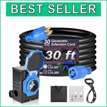 Load image into Gallery viewer, ETL Certified 30 Amp 30 FT Generator Extension Cord with Pre-Drilled Inlet Box