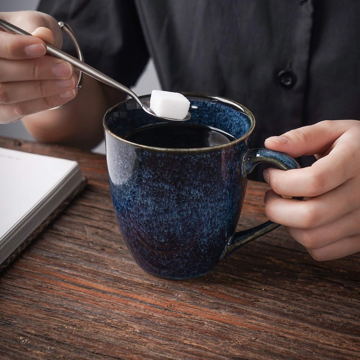 Durable 6-Piece Blue Ceramic Mug Set - 12 Ounce for Coffee, Tea, Milk