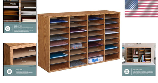 Multi-Functional 36 Compartment Literature Sorter - Easy Access Wooden Organizer