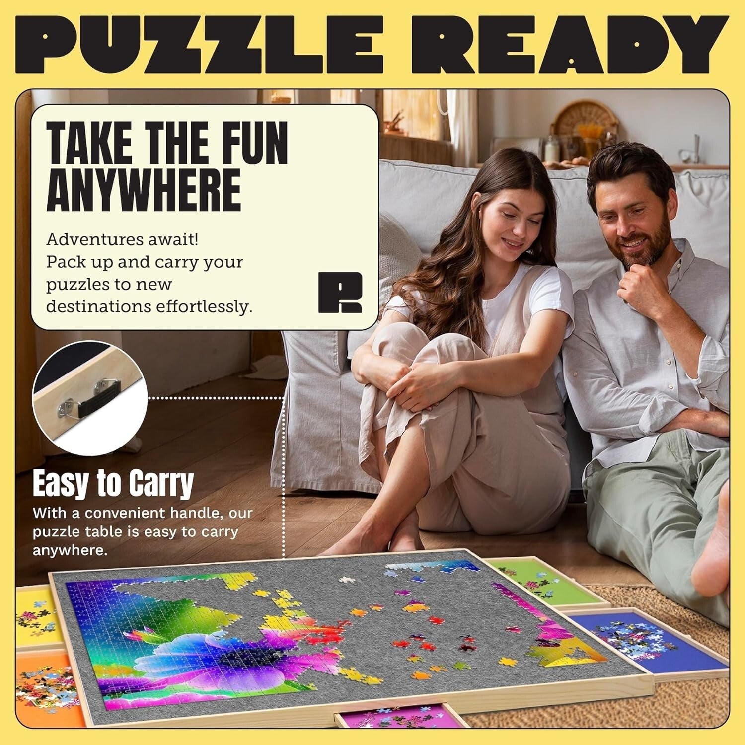 41" x 32" Jigsaw Puzzle Table with Removable Felt Mat - Ideal for Puzzle Lovers