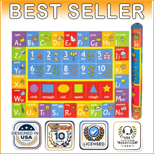 Vibrant Non-Slip Kids Educational Rug - ABC Numbers Shapes Carpet 7'10" x 9'10"