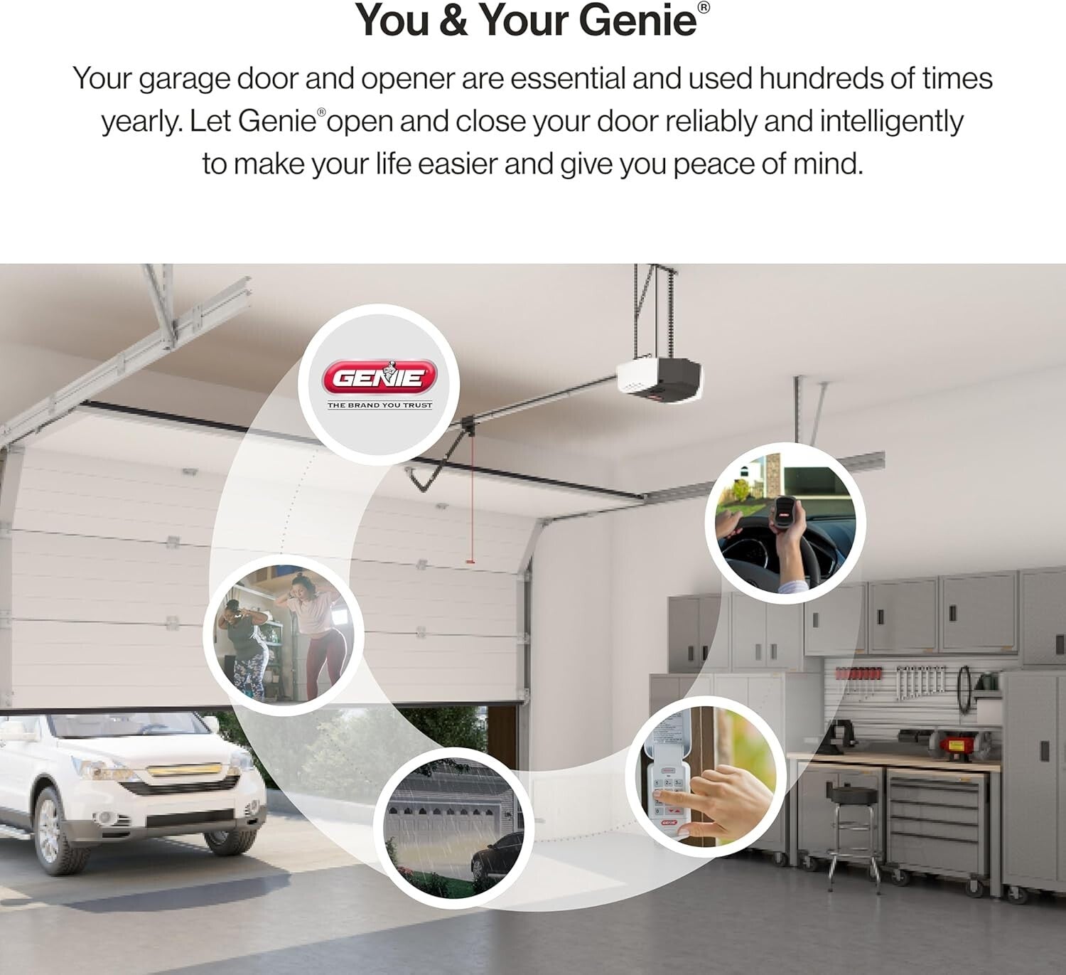 Effortless Installation Chain Drive Garage Door Opener w/Battery Backup, Black