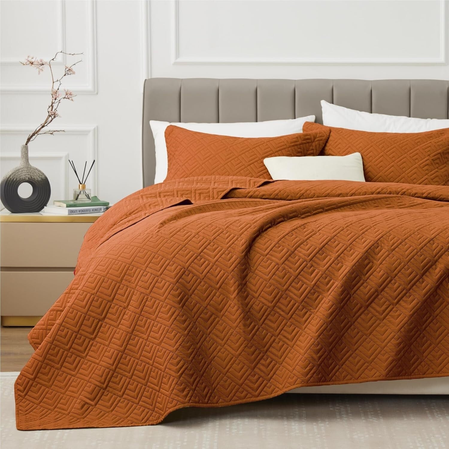 3-Piece King Size Coverlet Set in Soft Umber - Modern Elegance for Your Bedroom