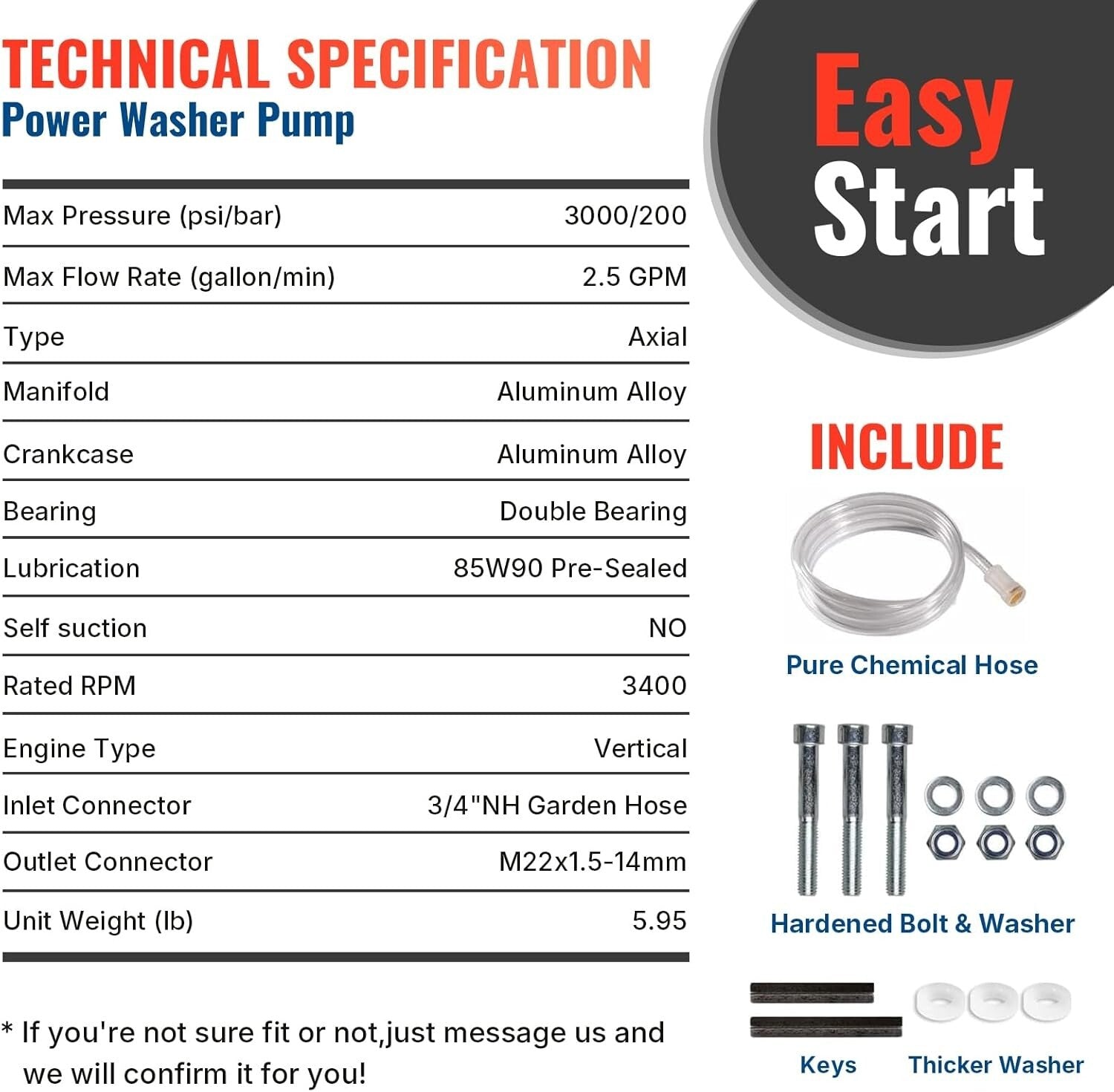 Efficient 3000 PSI Vertical Pressure Washer Pump with Maintenance-Free Design