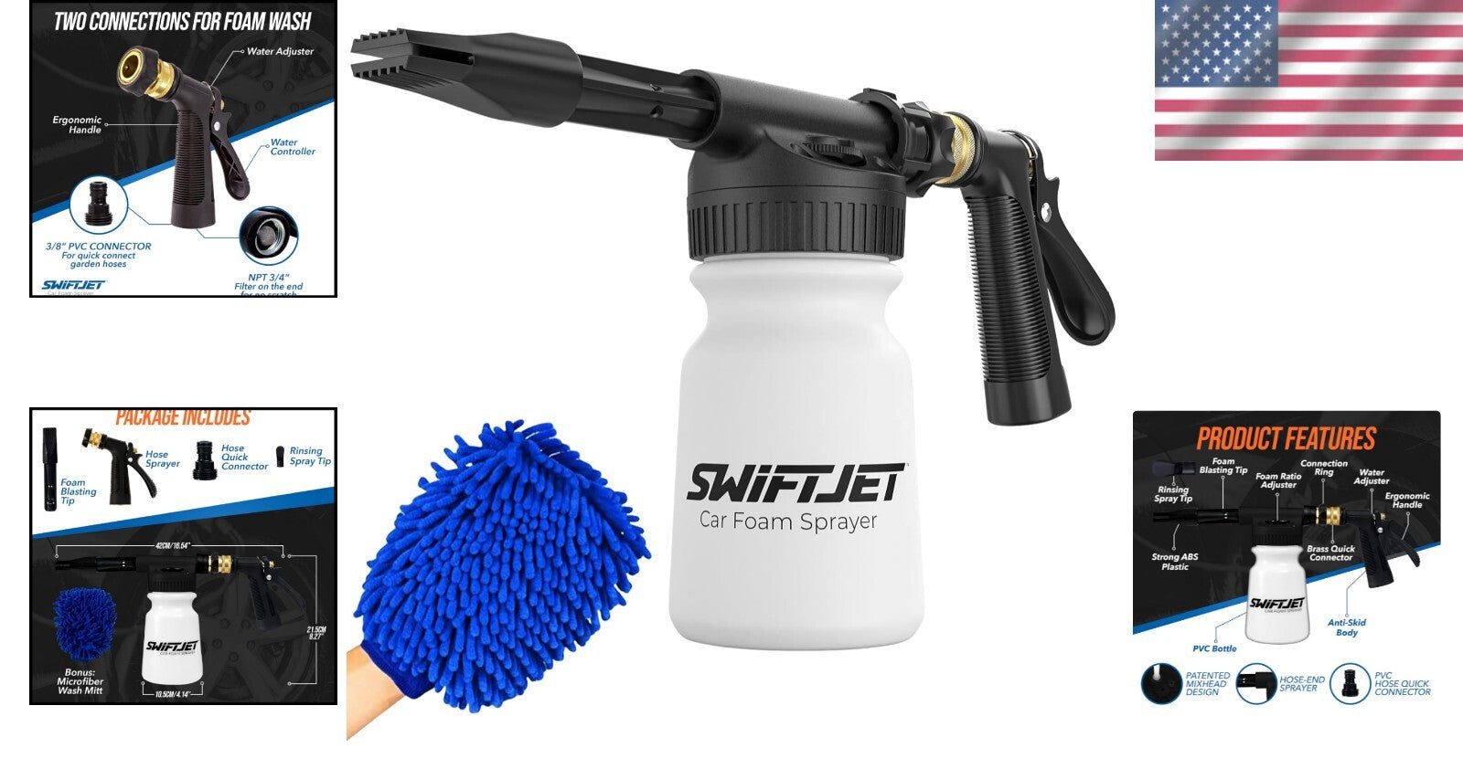 Adjustable Car Wash Foam Sprayer Gun with Microfiber Mitt for Scratch-Free Shine