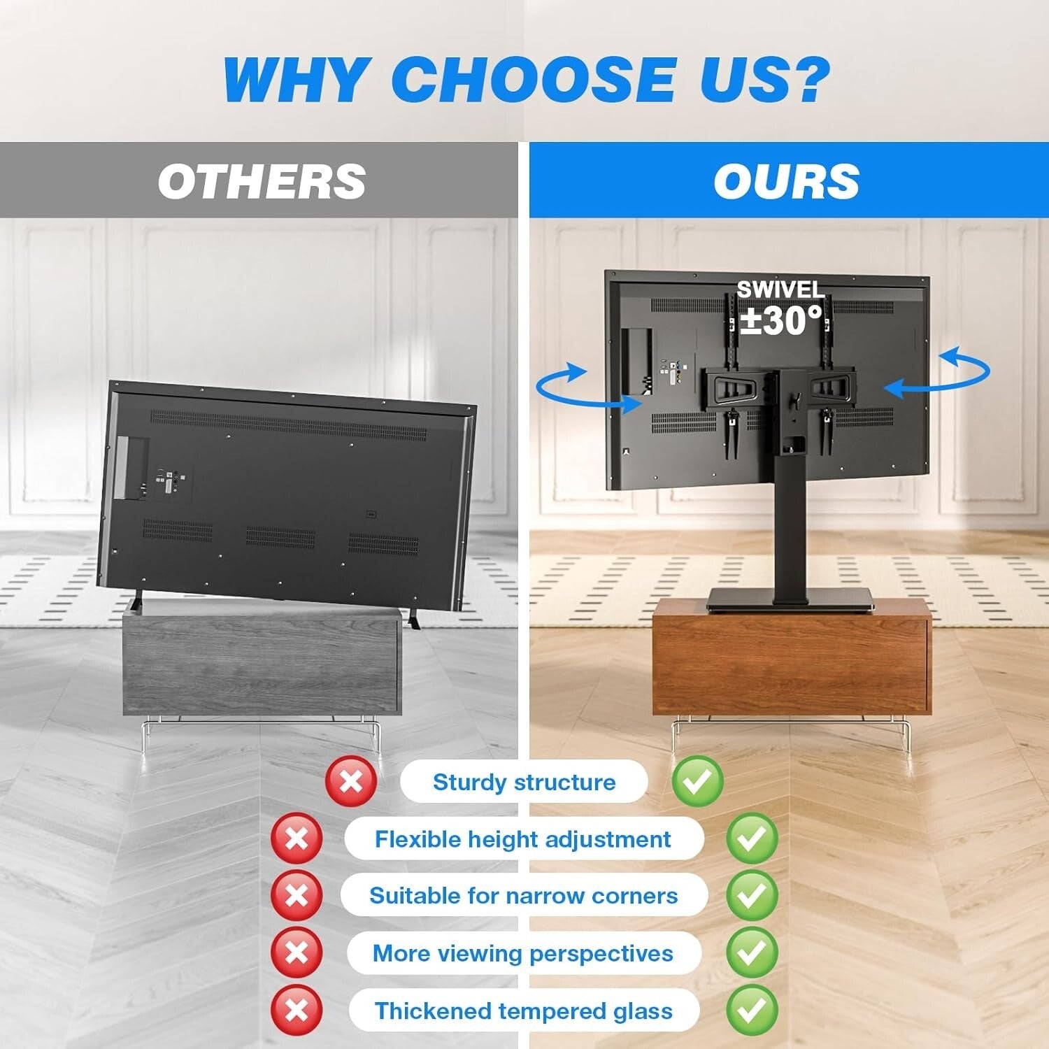 Elegant Universal TV Stand with Swivel Mount for 32-75 Inch TVs - Tempered Glass