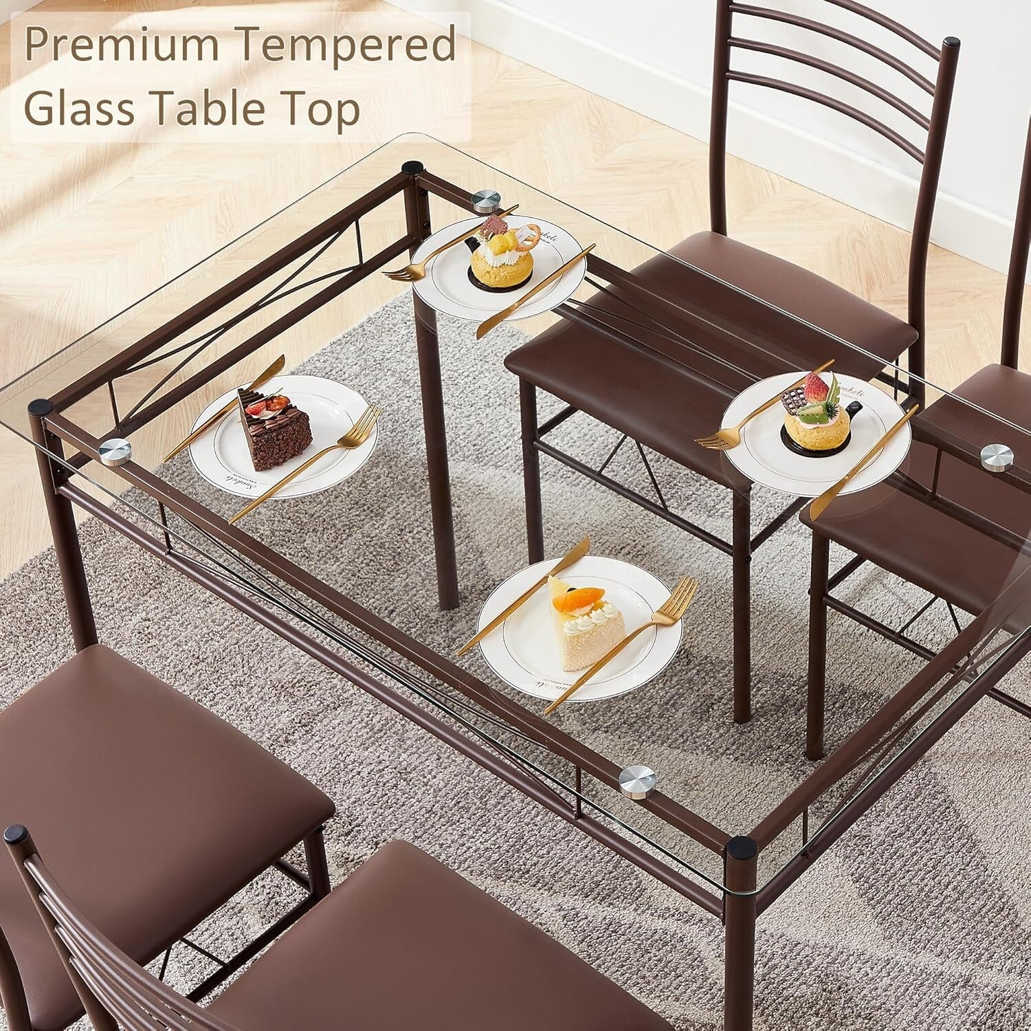 Stylish 5-Piece Dinette Set with 4 Chairs & Placemats - Space-Saving Design