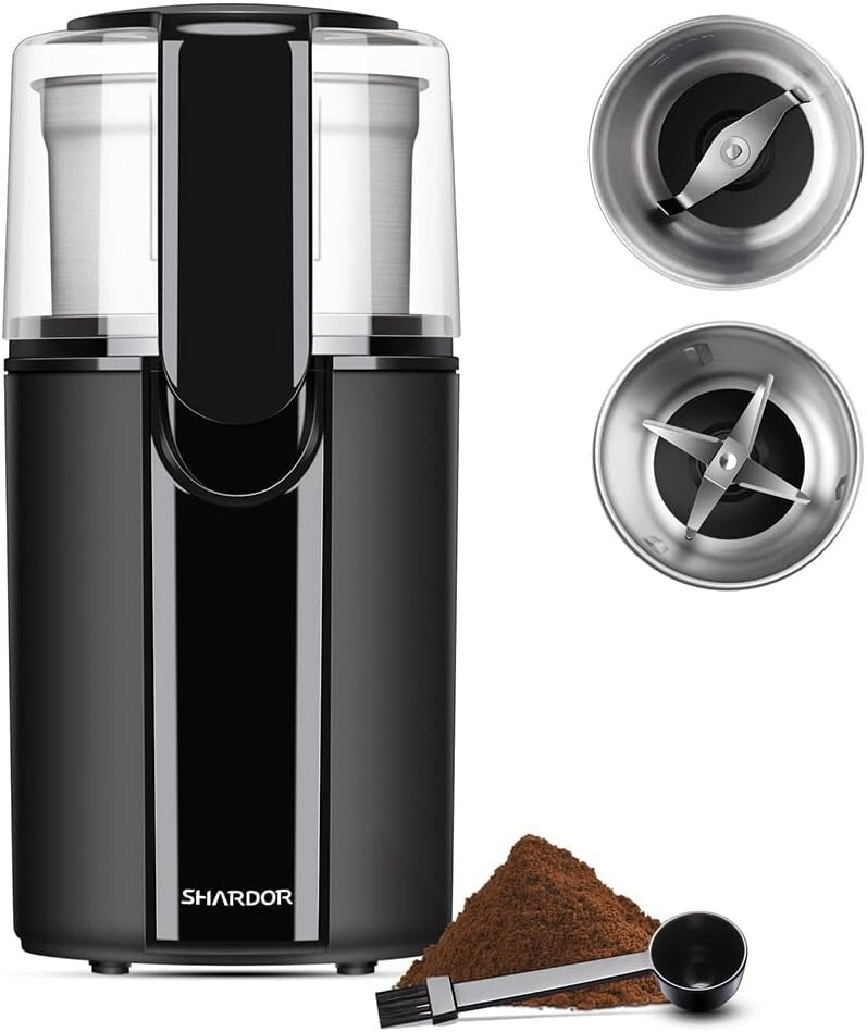 Versatile Electric Coffee & Spice Grinder with 2 Removable Stainless Steel Bowls