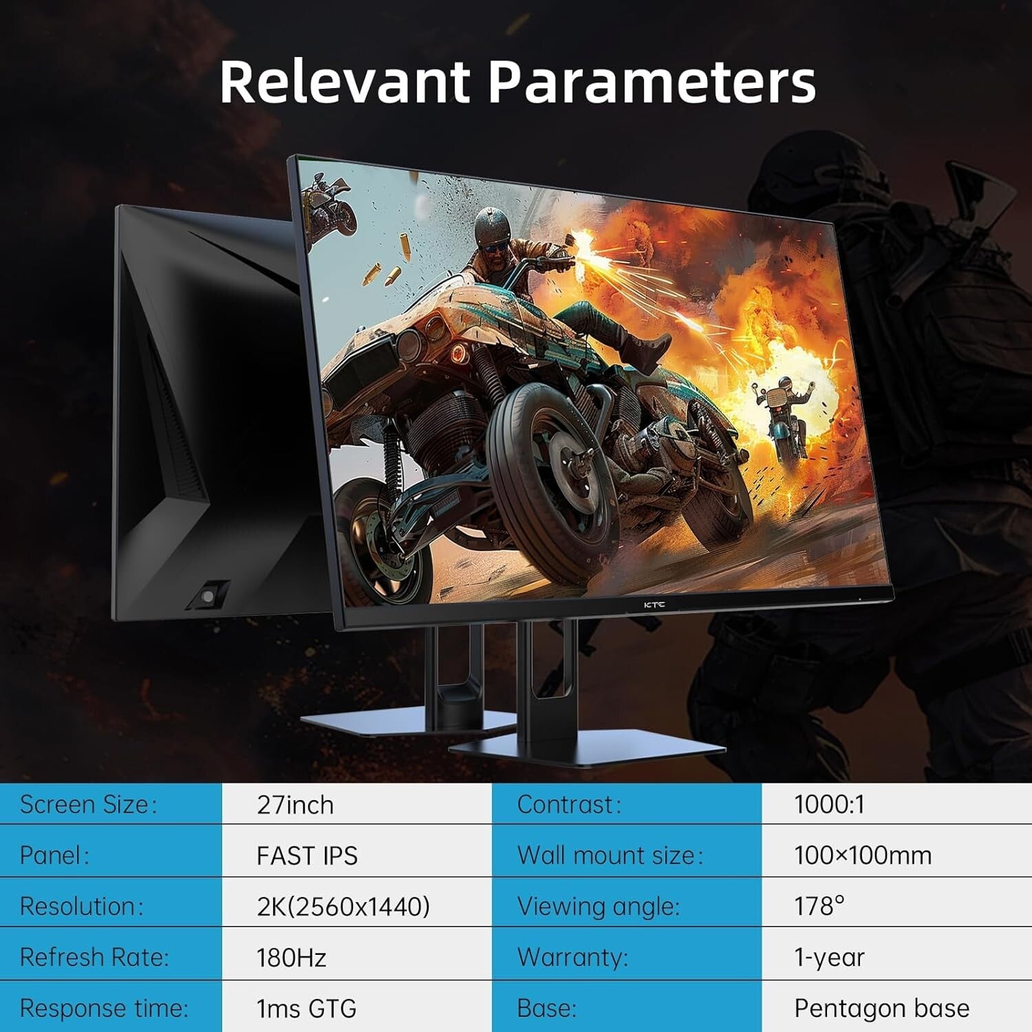 Seamless Gaming with 27" 180Hz QHD Monitor, 1ms, Multiple Connectivity Options