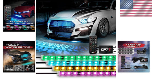 Aura 4PCS Multi-Color LED Strip Lights with Remote for Cars & SUVs - Waterproof