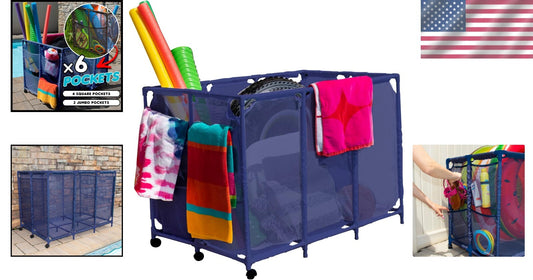Portable Pool Equipment Organizer with 6 Pockets - Stylish Blue - 30.2" x 47.2"