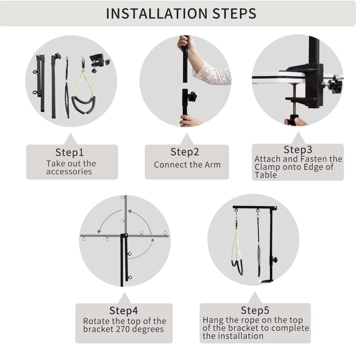 Adjustable Dog Grooming Arm with Clamp and No-Sit Haunch Holder - 35.4 Inches