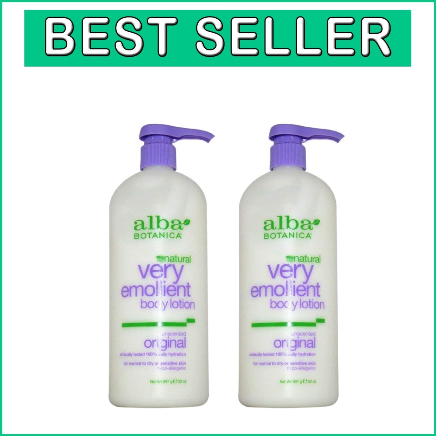 Value Pack: 2 Bottles of 32 Oz Unscented Emollient Body Lotion for Hydration