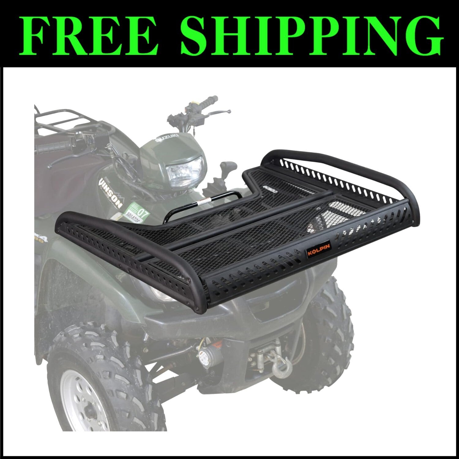 Versatile Black ATV Flat Rack, 110-220 lbs Load Capacity - Easy U-Bolt Mounting