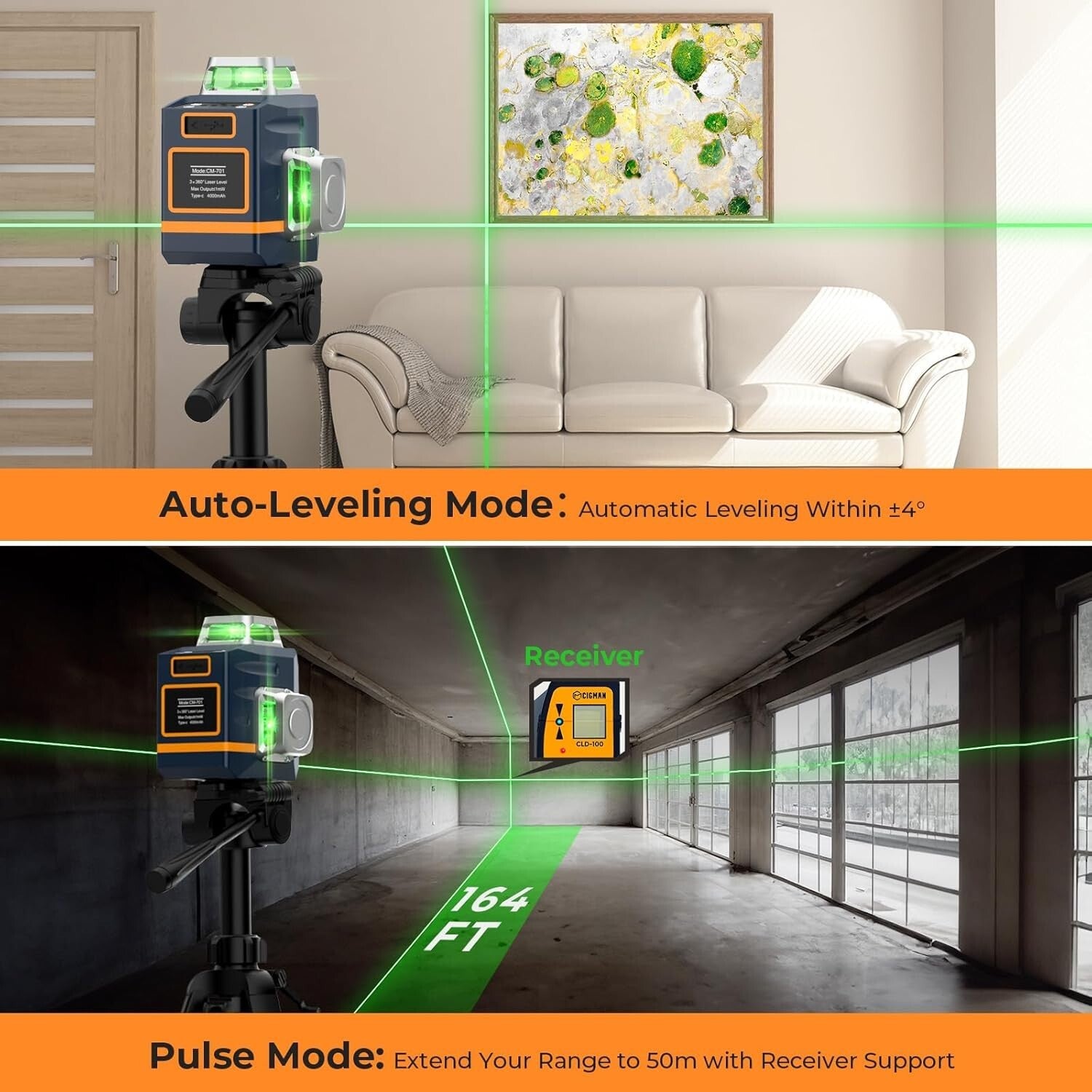 Precision 3D Green Laser Level with Tripod & Remote Control for DIY Projects