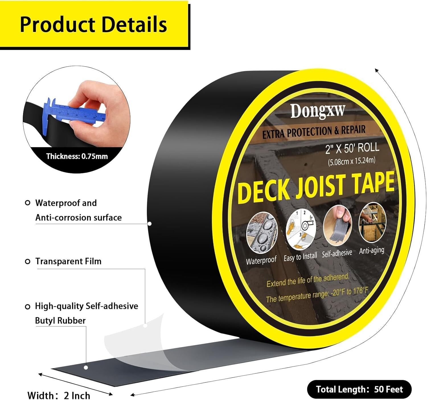 Weather-Resistant Butyl Deck Joist Tape 10 Rolls - Moisture Barrier for Outdoors