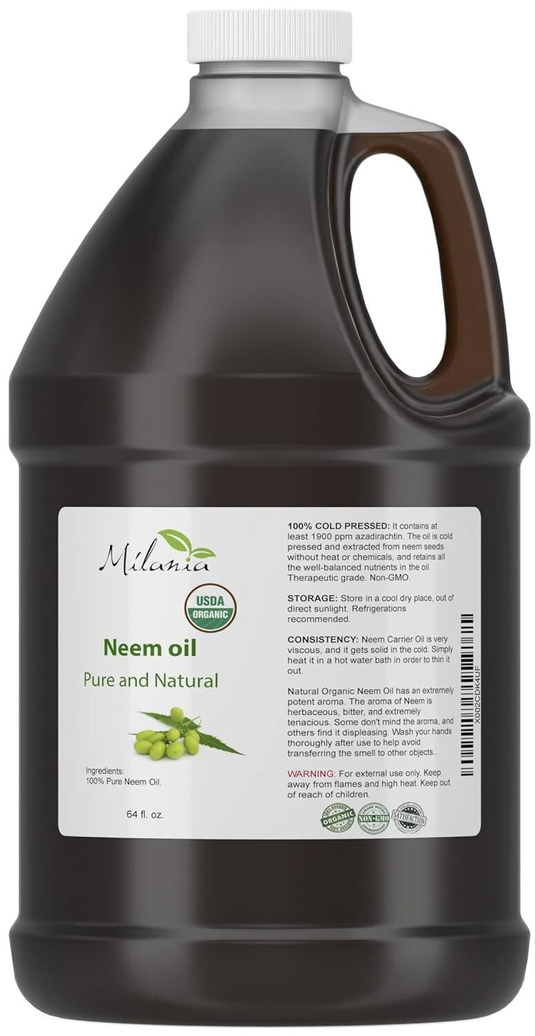 Natural Grade A Neem Oil, 64oz Cold Pressed - Perfect for Skincare & More