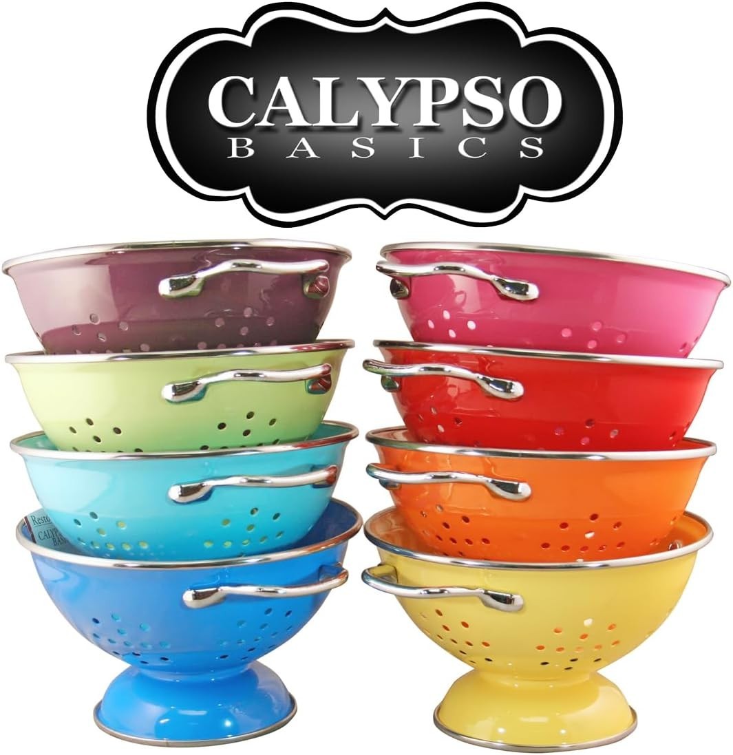 Art Deco 3 Quart Powder Coated Colander - Elegant Kitchen Essential in White