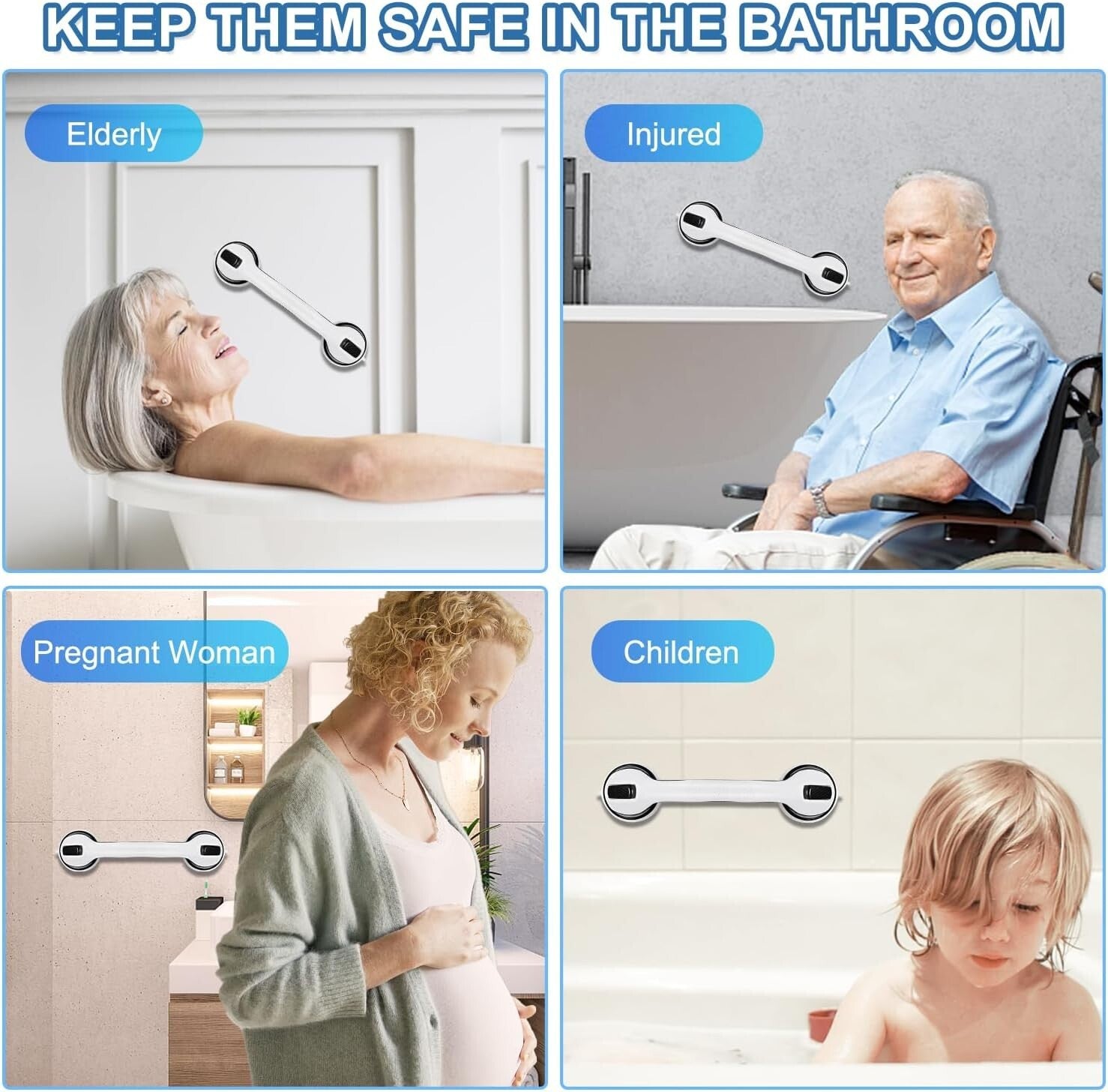 Compact Suction Grab Bars for Bath & Shower - 16" Safety Handles for Senior Care