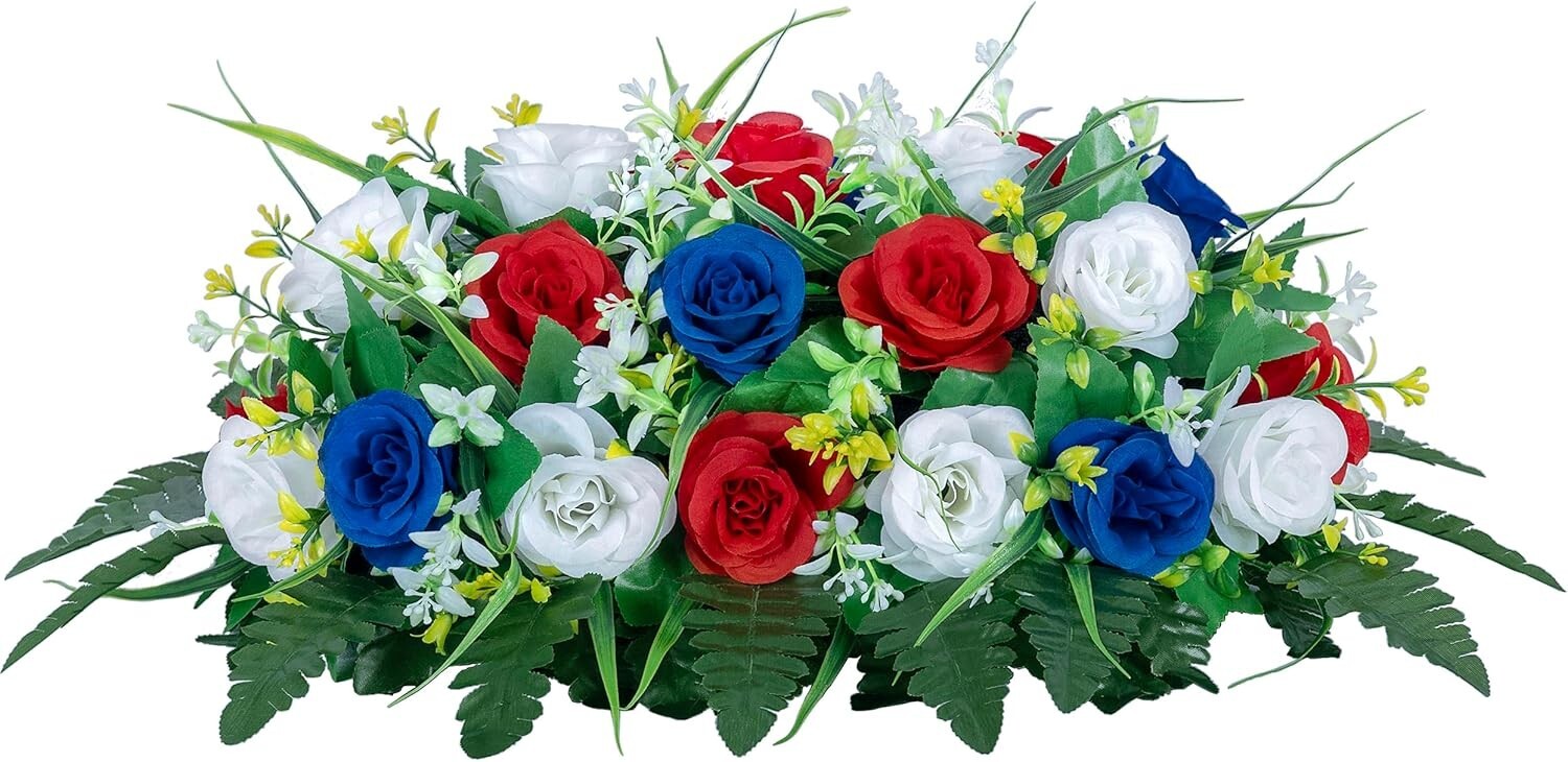 Artificial Rose Combination Flower Saddle for Memorial Graves - 3.9" x 19.7"