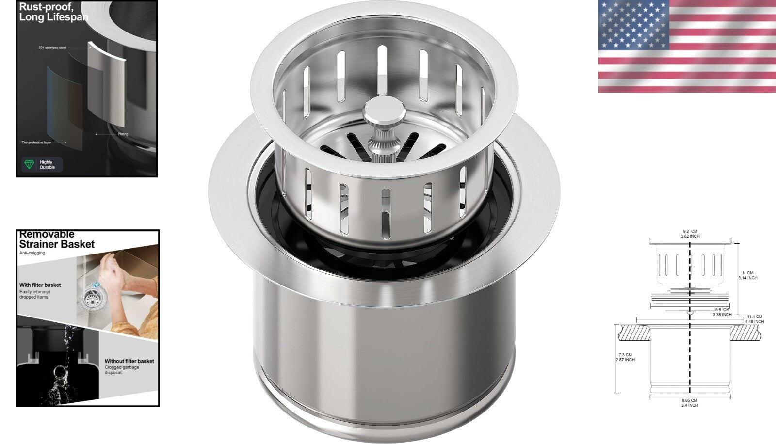 Durable 304 Stainless Steel Extended Flange and Strainer for Thick Kitchen Sinks