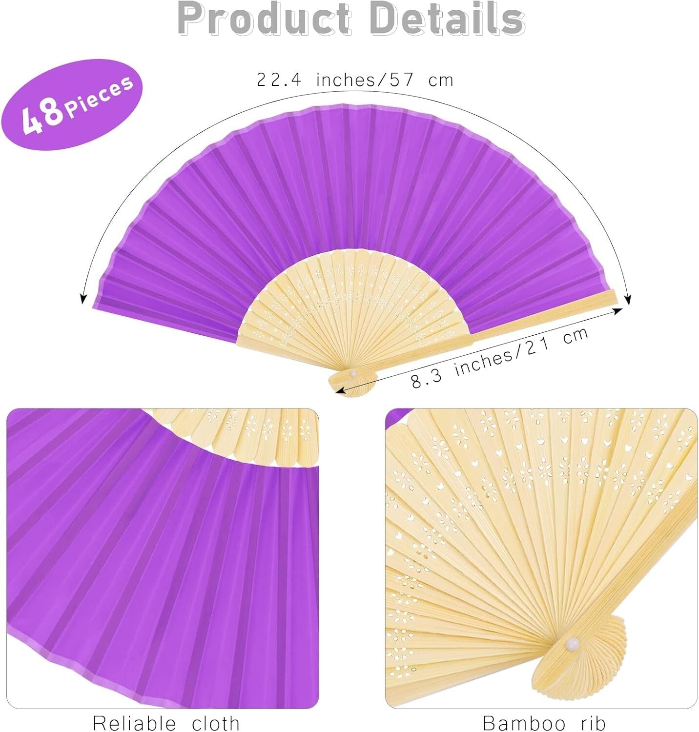Decorative 48 Silk Bamboo Folding Fans - Perfect for Summer Parties & Weddings