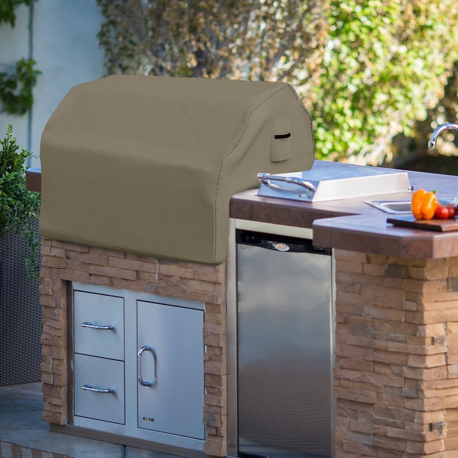 12 Oz Waterproof Outdoor Grill Cover - Durable Snug Fit 32"x26" Beige