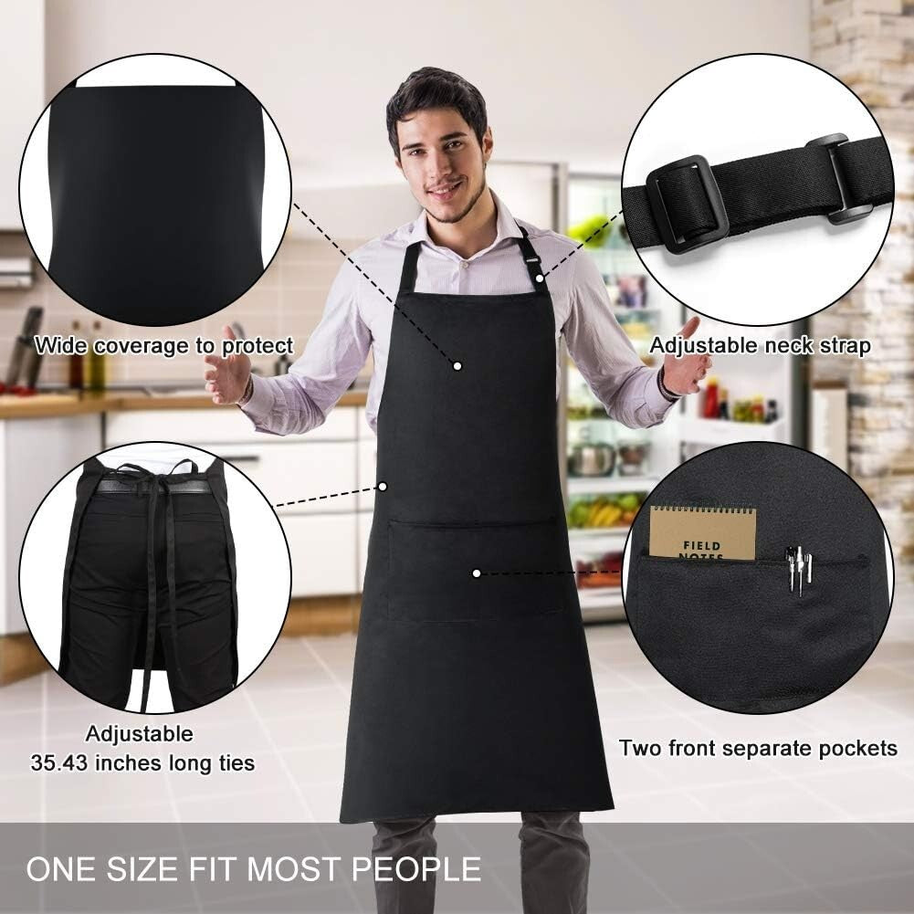 Black 12-Pack Adjustable Aprons with Pockets - Perfect for Home and Studio