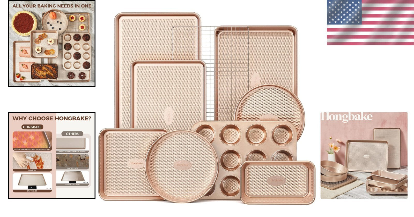 Versatile 9-Piece Baking Pan Set with Diamond Texture for Stylish Cooking