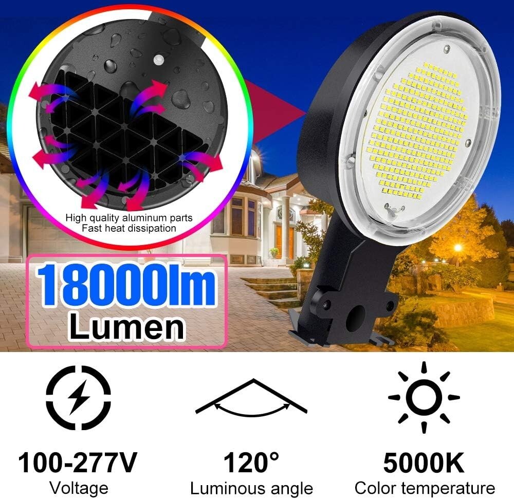 120W LED Outdoor Light with 18000 Lumens & Photocell Sensor - Waterproof Design