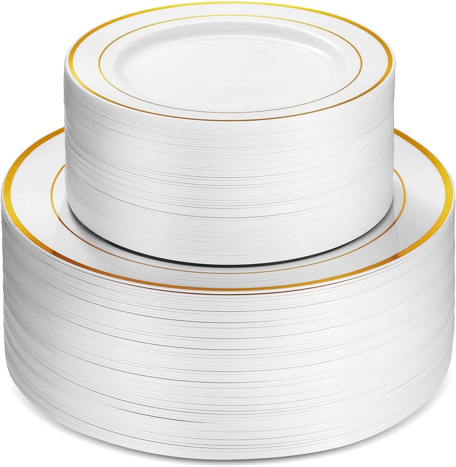 Sophisticated White Gold Trim Plastic Plates - Perfect for Weddings & Parties