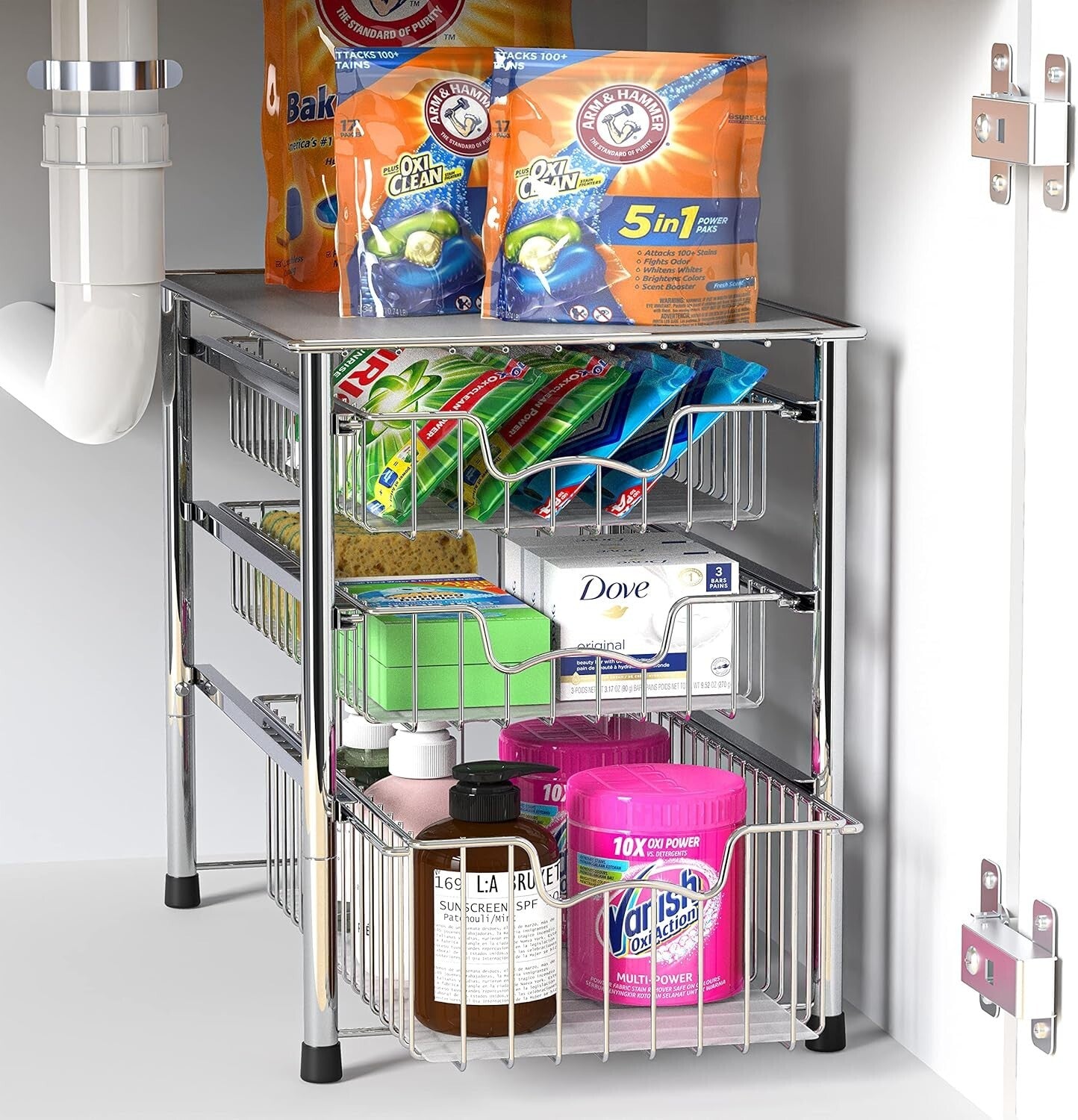 Elegant Metal 3-Tier Sliding Organizer with Chrome Finish for Sinks & Cabinets
